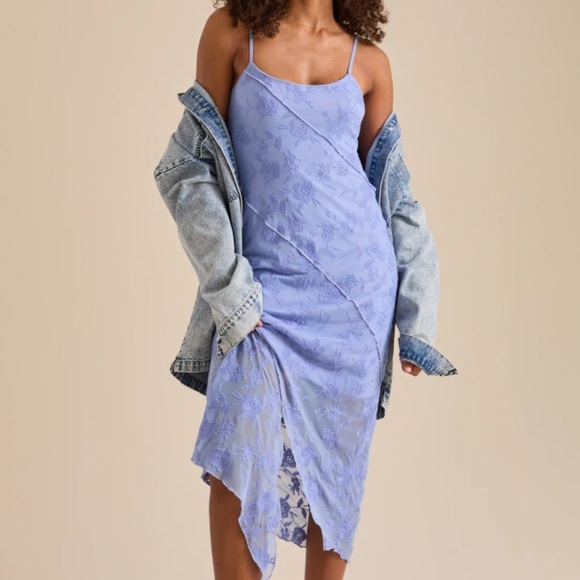 Arula Women 2X Blue Floral Lace Y2K 90s Slinky Allison Maxi Slip Dress NWOT - Picture 2 of 11